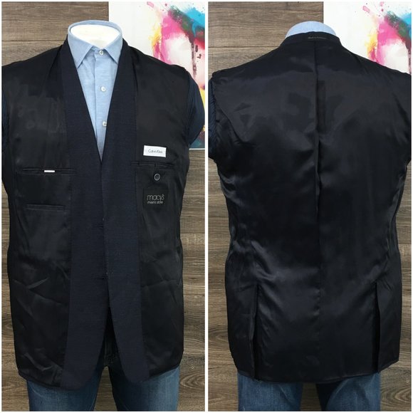 Calvin Klein Mens Blazer Sport Coat Two Button Casual Jacket 42L Silk Wool Suits - Picture 7 of 13